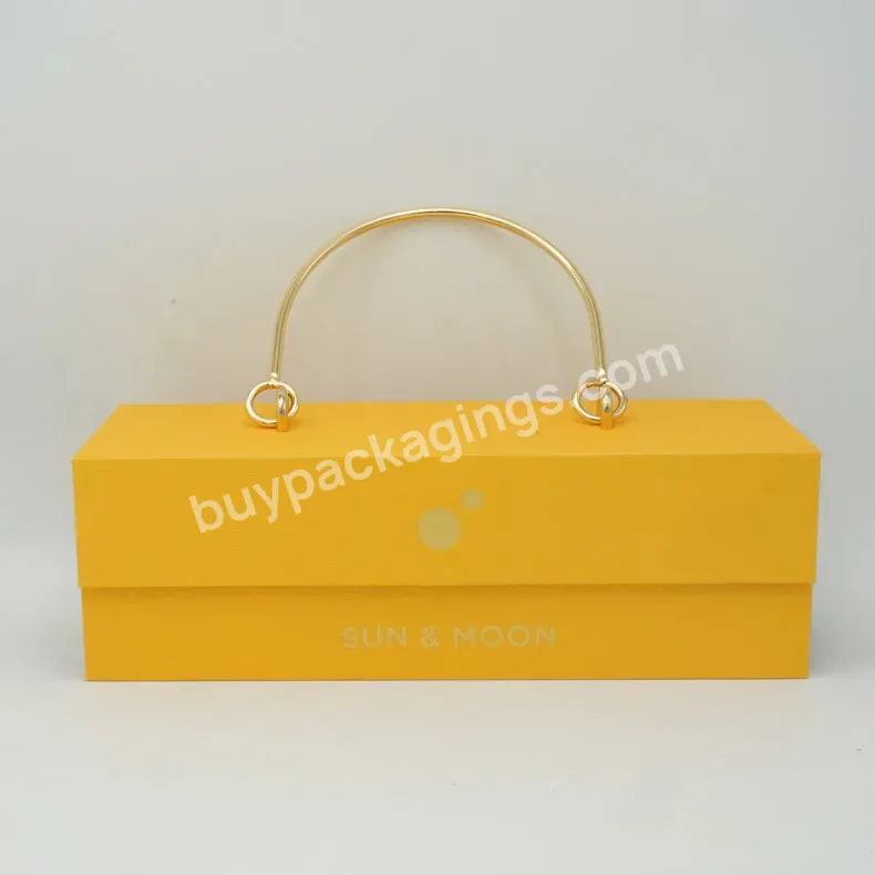 Fashion Luxury Pu Leather Rigid Food Cardboard Paper Box Packaging Custom Logo Large Magnetic Mooncake Gift Box With Handle