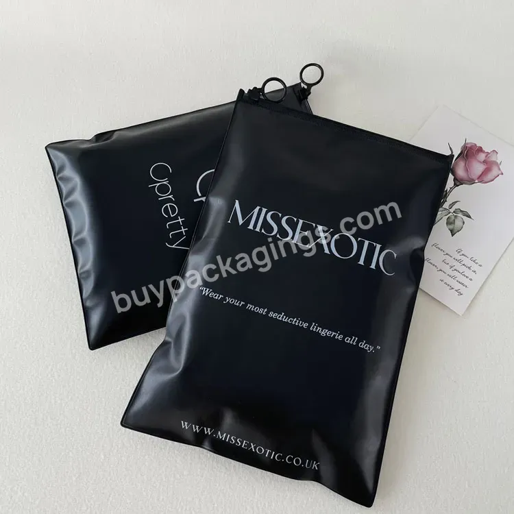 Fashion Pvc Black Plastic Bag Clothing Packaging Zipper Poly Plastic Bags Custom Logo Printed