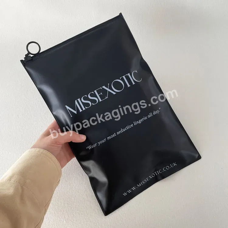 Fashion Pvc Black Plastic Bag Clothing Packaging Zipper Poly Plastic Bags Custom Logo Printed