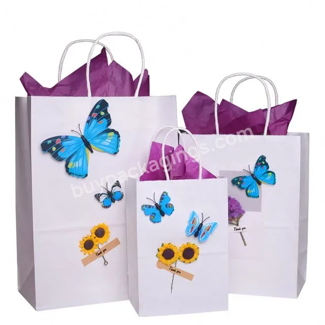 Fashion Reusable Gift Paper Bag Kraft Paper Gift Packaging Flexo Printing Recyclable Hand Length Handle Accept