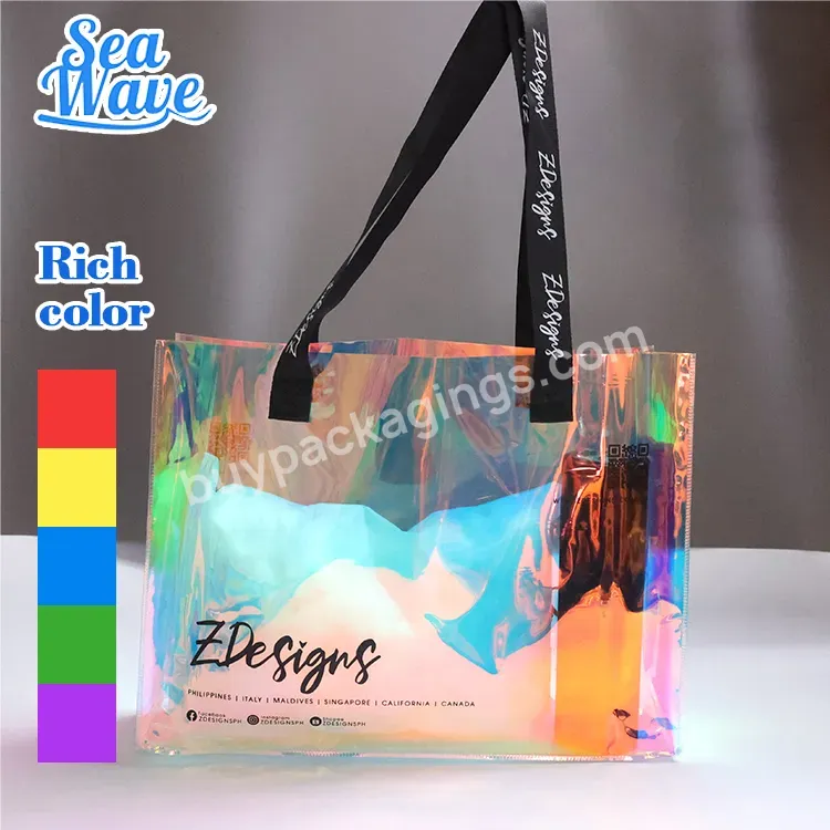 Fashion Sports Hologram Pvc Beach Tote Bag 2023 Clear Laser Handbag Transparent Holographic Iridescent Shopping Bags