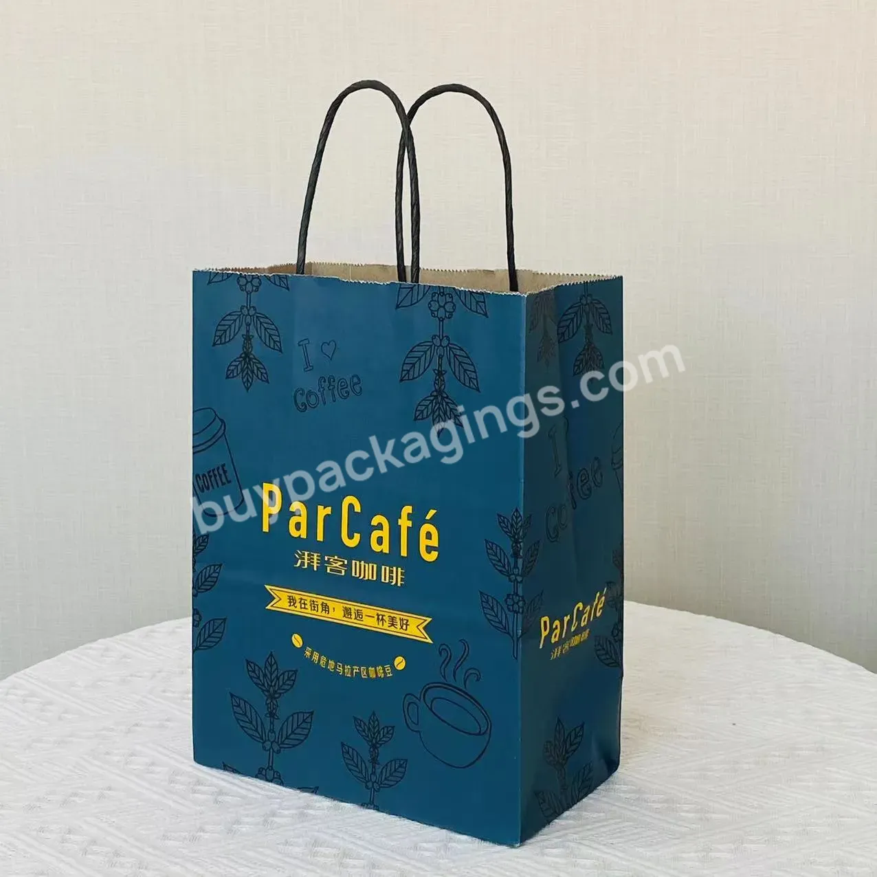 Fashionable Customized Colorful Whole Sale Durable Large Capacity Paper Tote Cake Coffee Bag With Customize Logo