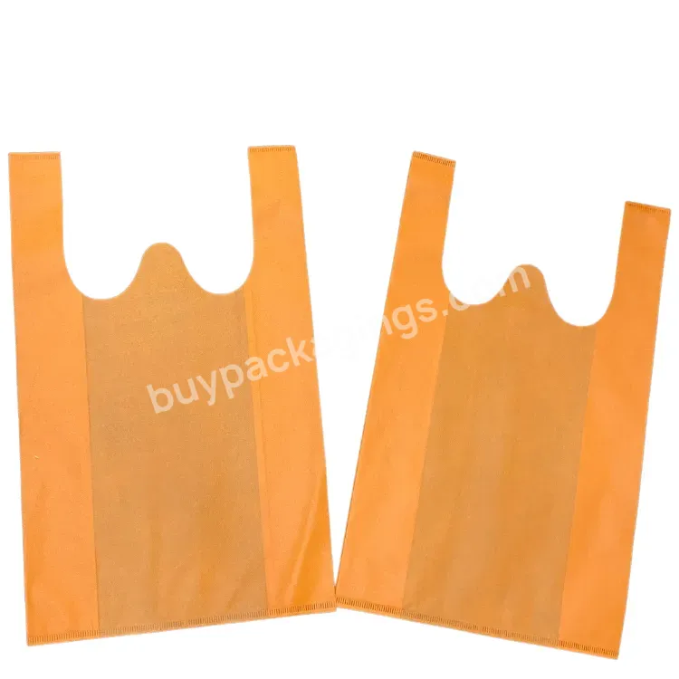 Fashionable Eco Friendly Supermarket Grocery Reusable Foldable Non Woven T-shirt Bags With Customized Pattern