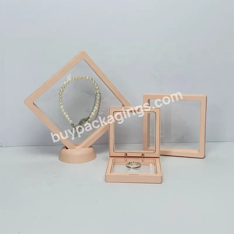 Fast Delivery Pink Clear Portable 3d Floating Frame Display Case Jewelry Necklace Ring Coin Travel Suspension Gift Packaging Box