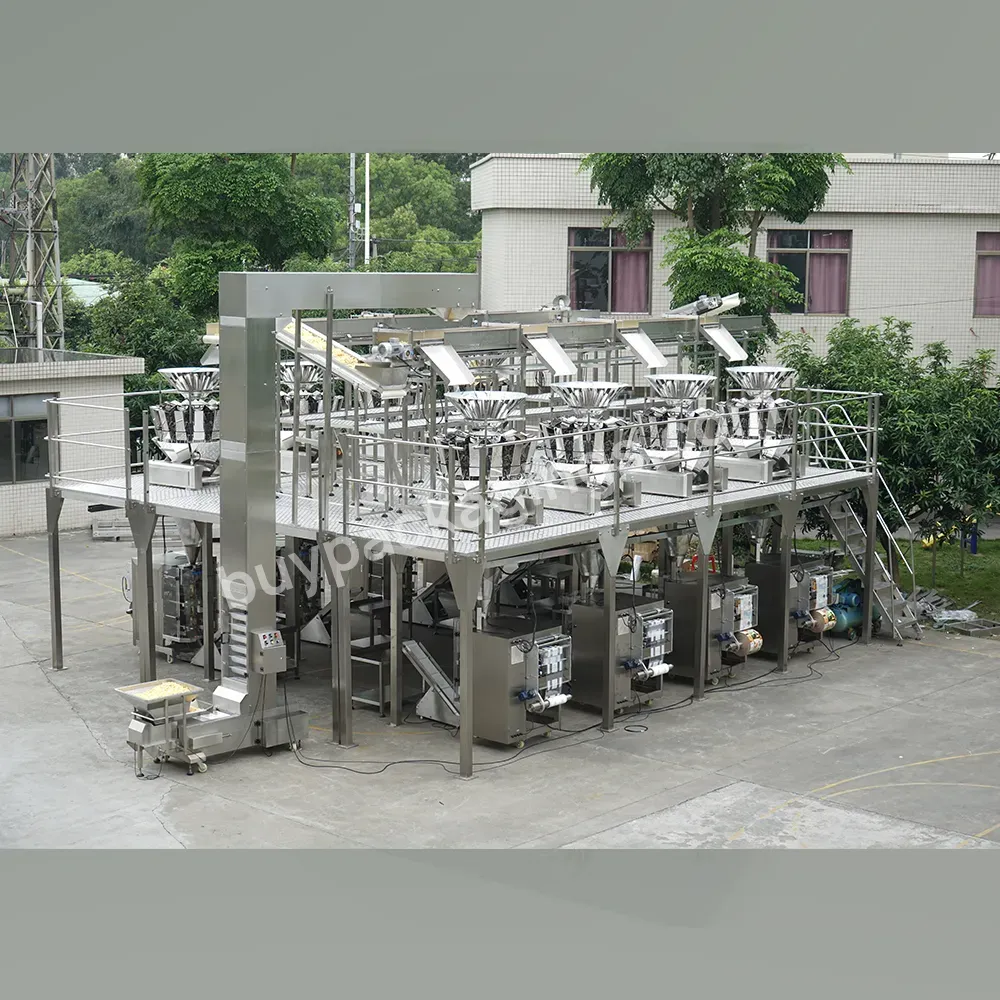 Fast Speed 14 Multi Head Combination Weigher Form Fill Seal Corn Snack Production Line With Vffs Packing Machine