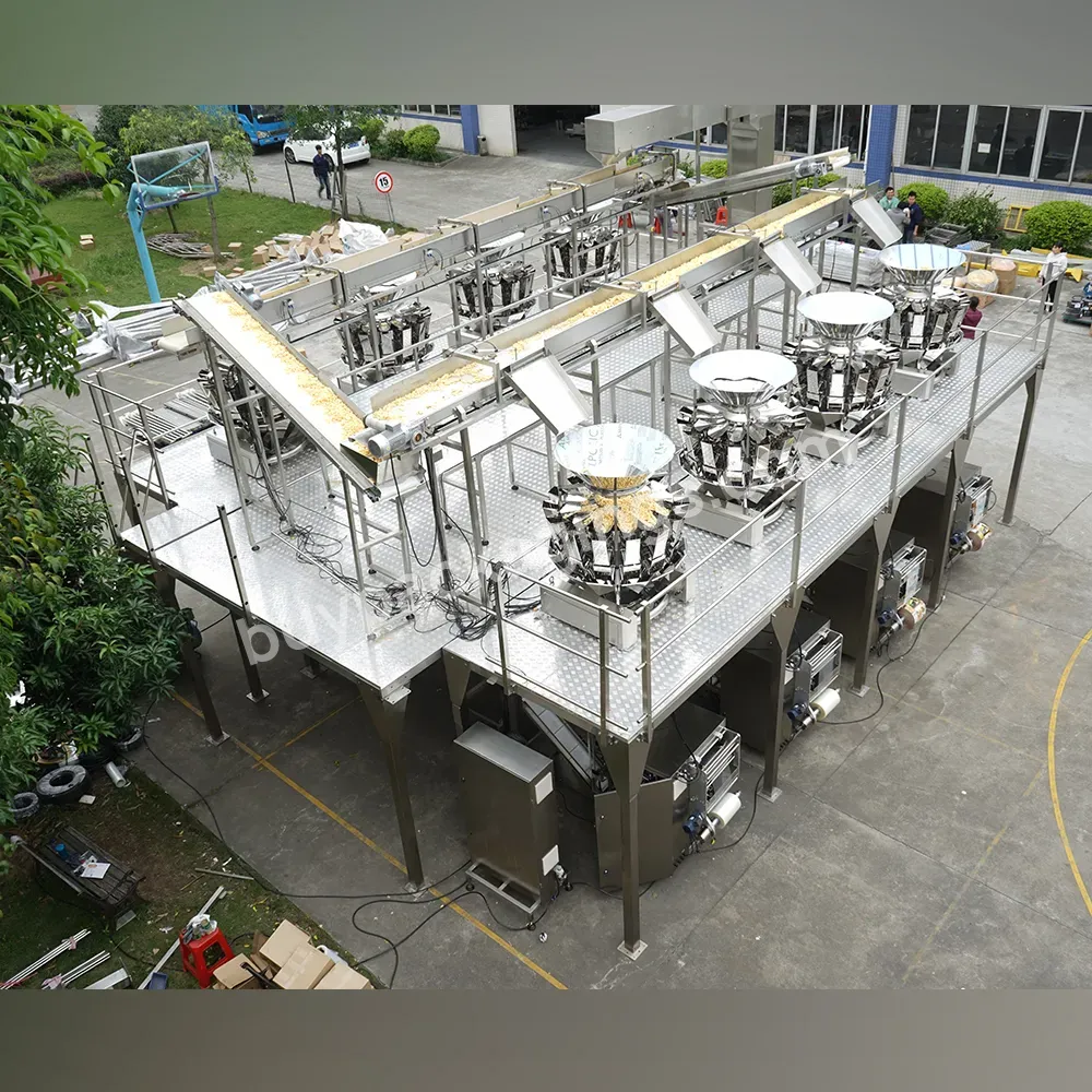 Fast Speed 14 Multi Head Combination Weigher Form Fill Seal Corn Snack Production Line With Vffs Packing Machine