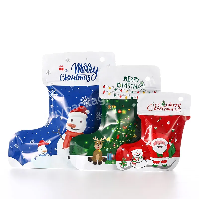 Festival Christmas Socks Shape New Year Toy Snack Party Bag For Kids Smell Proof Foil Laminated Food Packaging Pouch - Buy Plastic Party Bags.