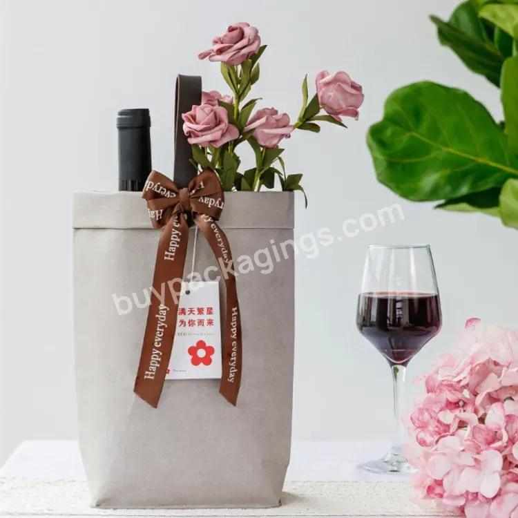 Festive Custom Luxury Portable Simple Washable Double Pack Single Red Wine Gift Box Packaging Bag