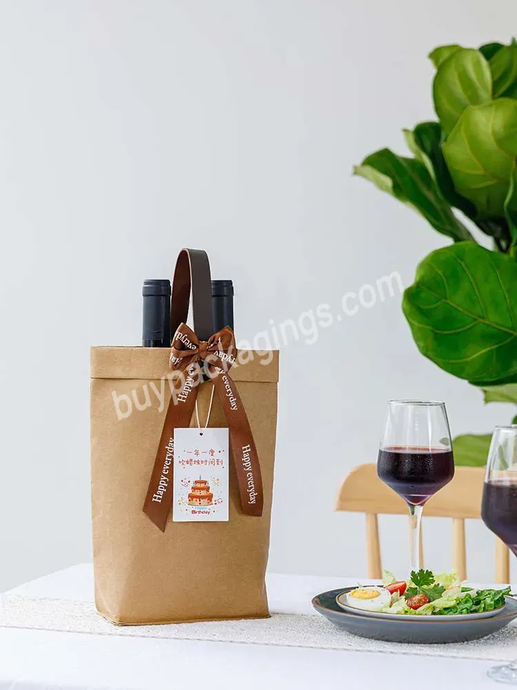 Festive Custom Luxury Portable Simple Washable Double Pack Single Red Wine Gift Box Packaging Bag