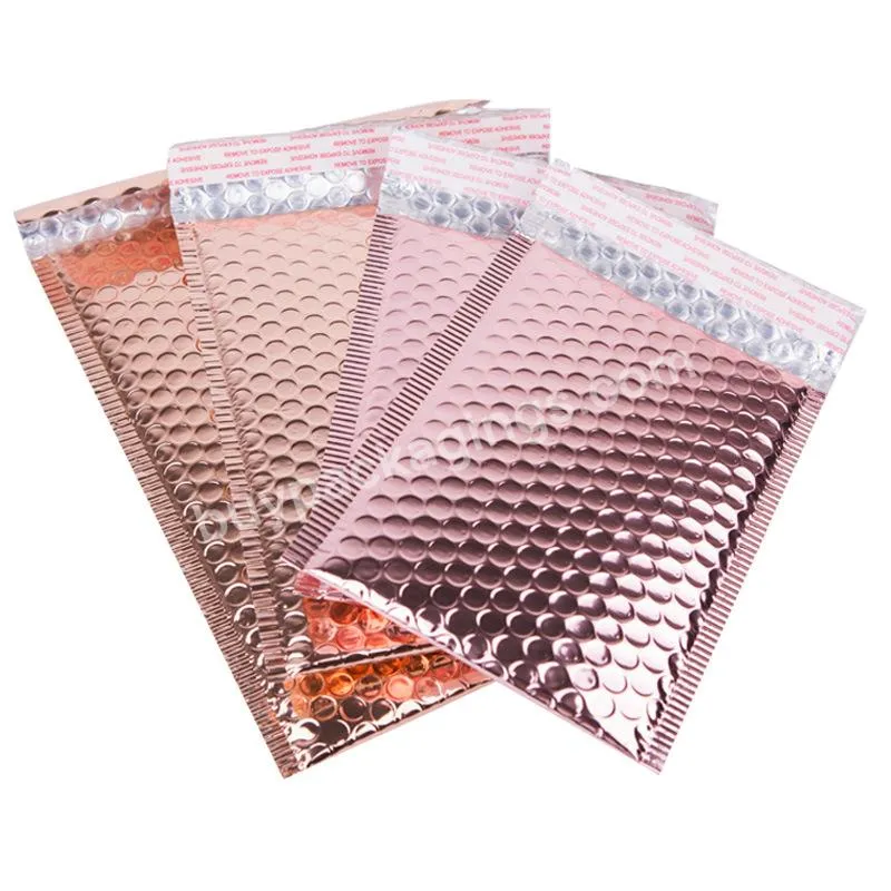 Film Jewelry Bag Envelope Biodegradable Bubble Mailer Bags with Logo Rose Gold Aluminum Foil Metallic Poly Bubble Mailer Package