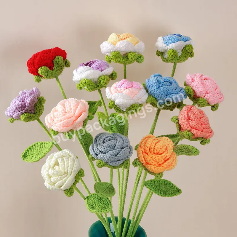 Finished Handmade Knitted Roses Simulation Flowers Knitting Handmade Flowers Diy Wool Knitting Homemade Crochet Bouquet