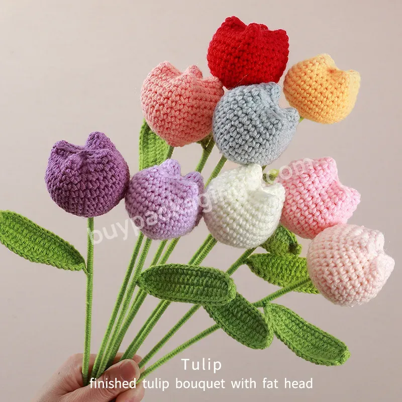 Finished Knitting Tulips Crochet Flowers Simulation Flowers Wool Knitting Flowers Valentine's Day Thanksgiving Day