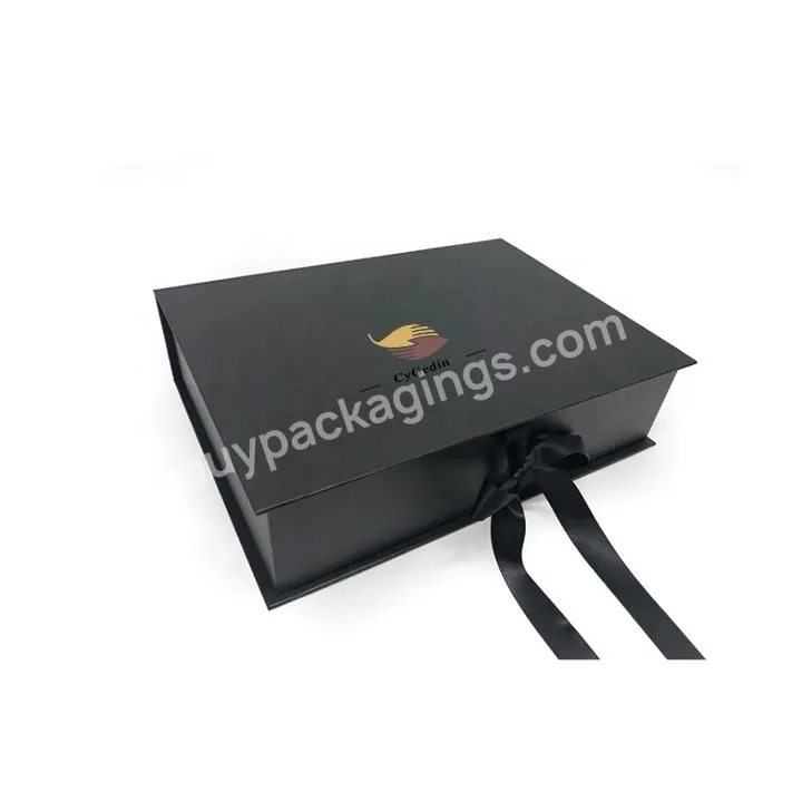 Flap lid Flower Gift Packaging Box with Ribbon Custom Design Gift Box for Premium Qualit Black Coated Paper Cygedin