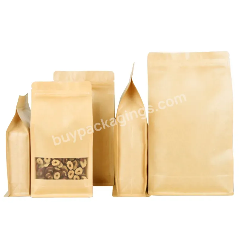 Flat Bottom Brown Kradt Paper Bags Food Packing Cleat Window Square Zipper Paper Bag