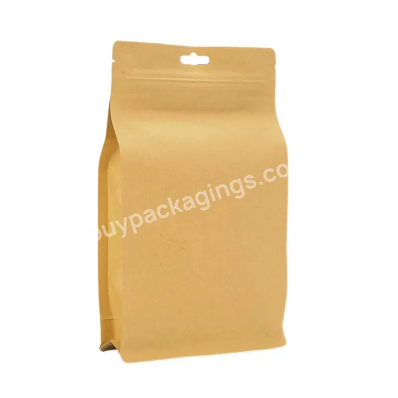 Flat Bottom Brown Kraft Paper Bags Coating Aluminum Foil Inside Square Kraft Paper Bag