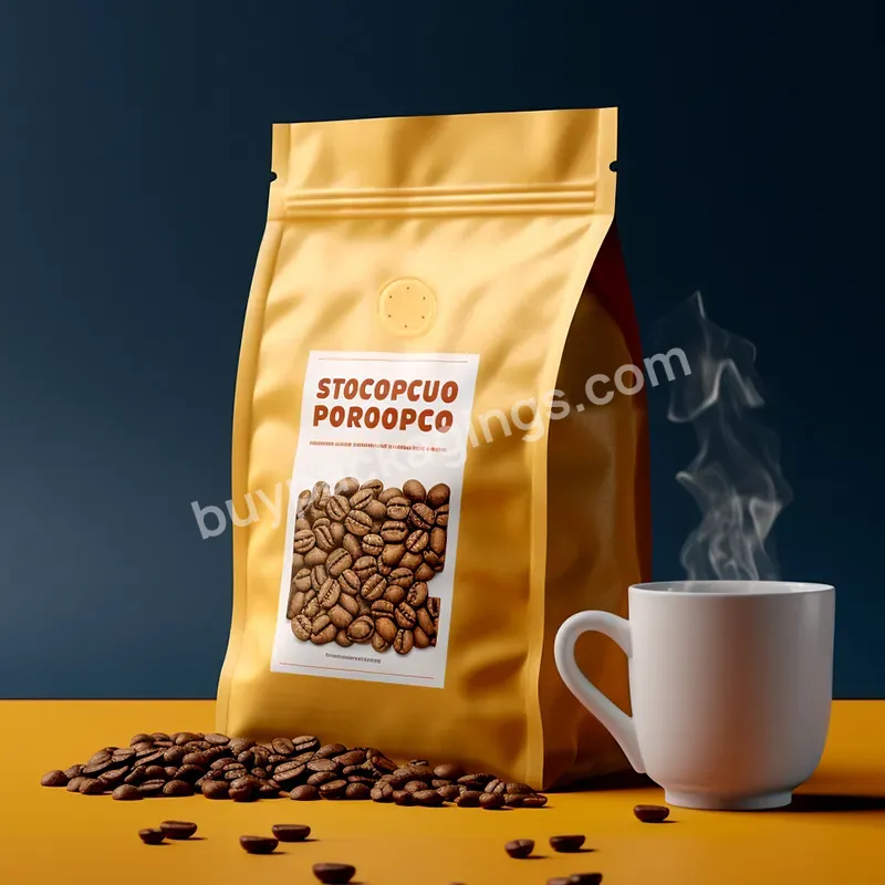 Flat Bottom Eco Friendly Custom Printed Label Resealable Packaging Kraft Paper Coffee Bags With Valve And Zipper
