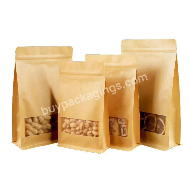 Flat Bottom Food Packing Tea Bag Heat Seal Paper Zipper Bag Frosted Window Kraft Paper Bag