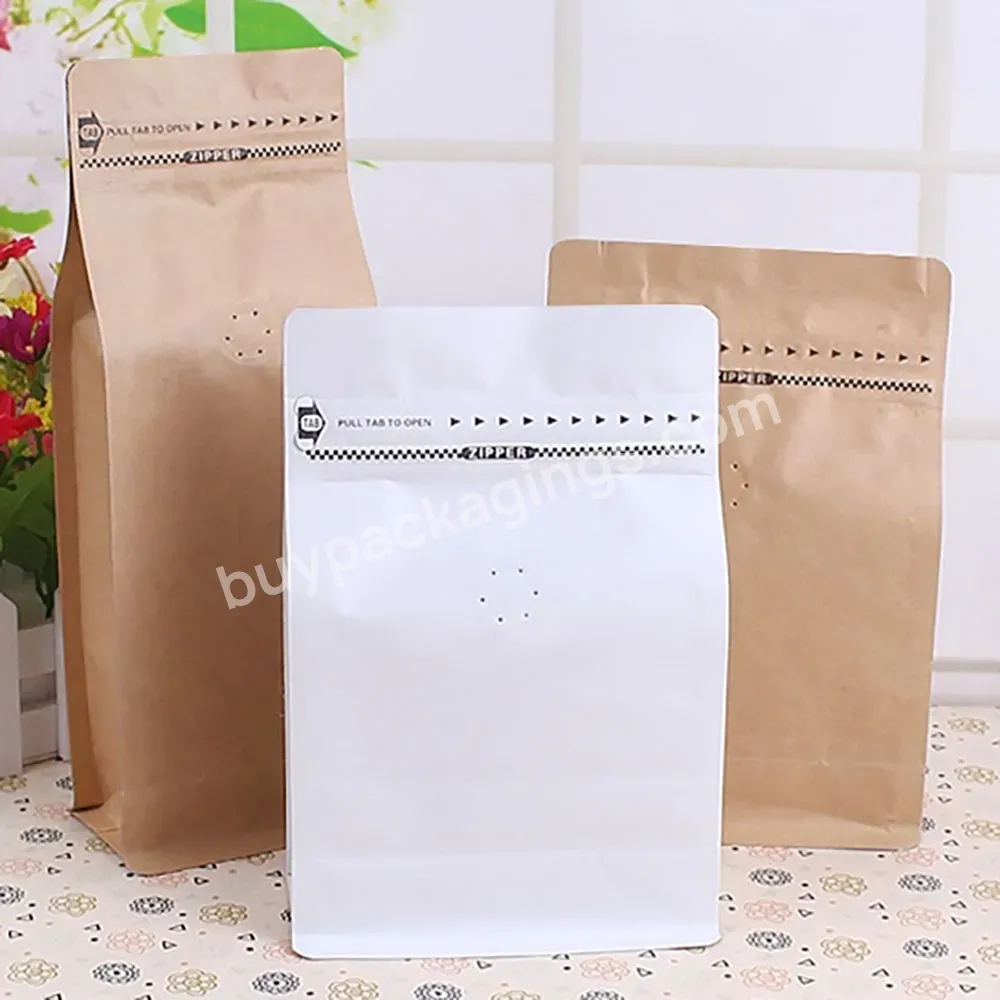 Flat Bottom Kraft Paper Compostable Stand Up Pouch Coffee Bags With Valve And Zipper