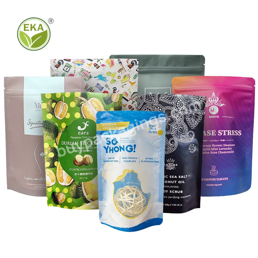 Flat Bottom Stand Up Pouch Food Grade Cylinder Resealable Moringa Powder Food Silver Bag Herbs Spice Bag Packaging