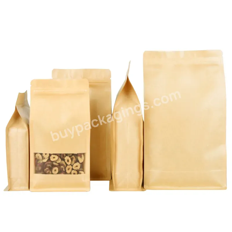 Flat Bottom Ziplock Bags Stand Up Food Packing Clear Window Takeaway Paper Bags