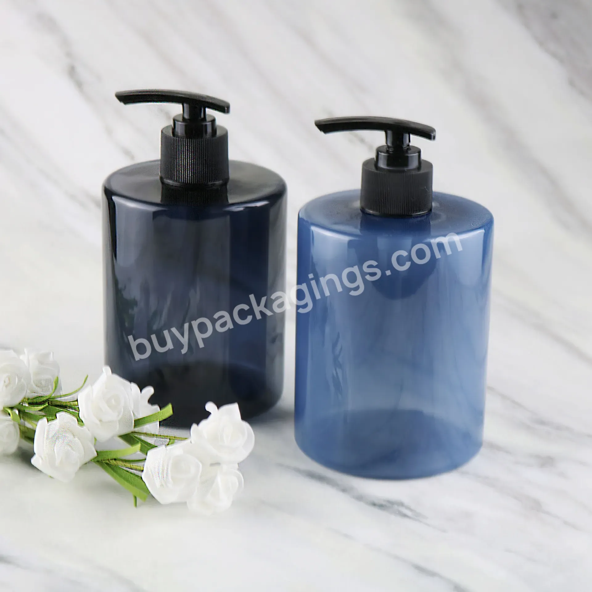 Flat Shoulder 300ml 400ml 500ml Eco-friendly Amber Blue Plastic Empty Shampoo Press Pump Lotion Bottle