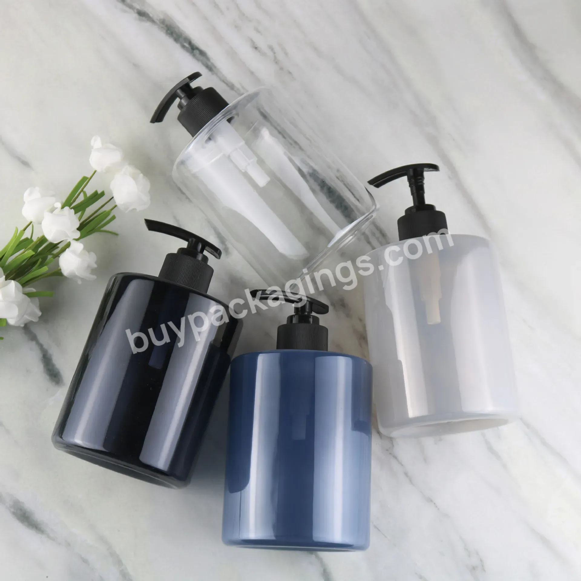 Flat Shoulder 300ml 400ml 500ml Eco-friendly Amber Blue Plastic Empty Shampoo Press Pump Lotion Bottle