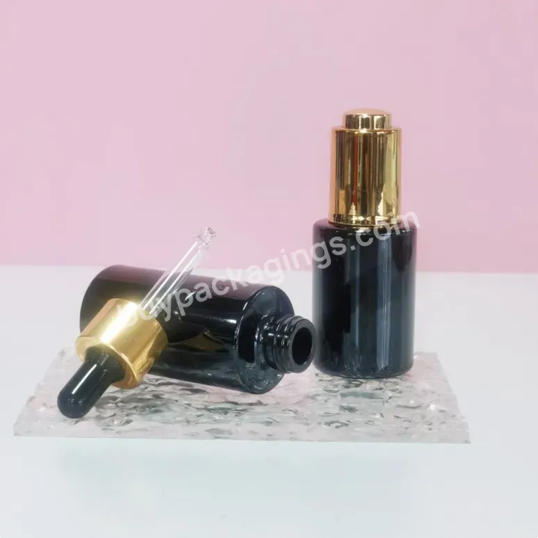 Flat Shoulder Black 30ml 40ml Dropper Pump Bottle 1 Oz Glass Essential Oil Serum Dropper Bottle