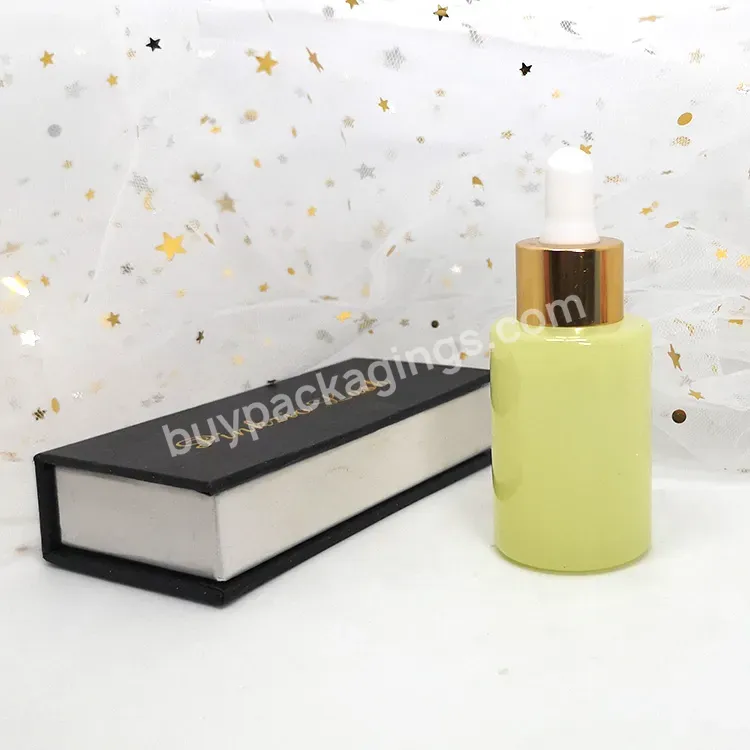 Flat Shoulder Cosmetic Packaging 10ml 15ml 20ml 30ml 40ml 50ml Yellow Round Glass Serum Dropper Bottle With Box Packaging