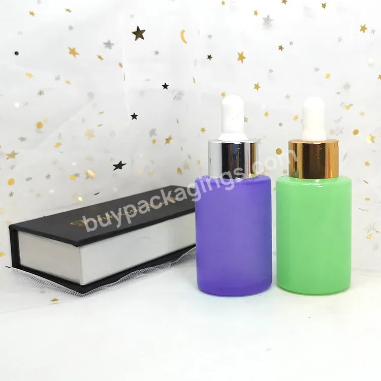 Flat Shoulder Cosmetic Packaging 10ml 15ml 20ml 30ml 40ml 50ml Yellow Round Glass Serum Dropper Bottle With Box Packaging