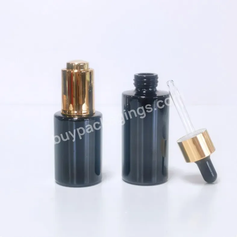 Flat Shoulder Cylinder Shape Black Color Skin Care Serum Bottle 30ml 40ml Glass Dropper Bottle