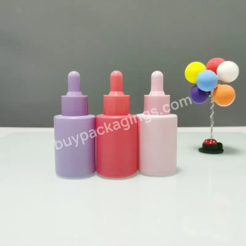 Flat Shoulder Cylinder Shape Pink Blue Purple Skin Care Serum Bottle 30ml Glass Dropper Bottle