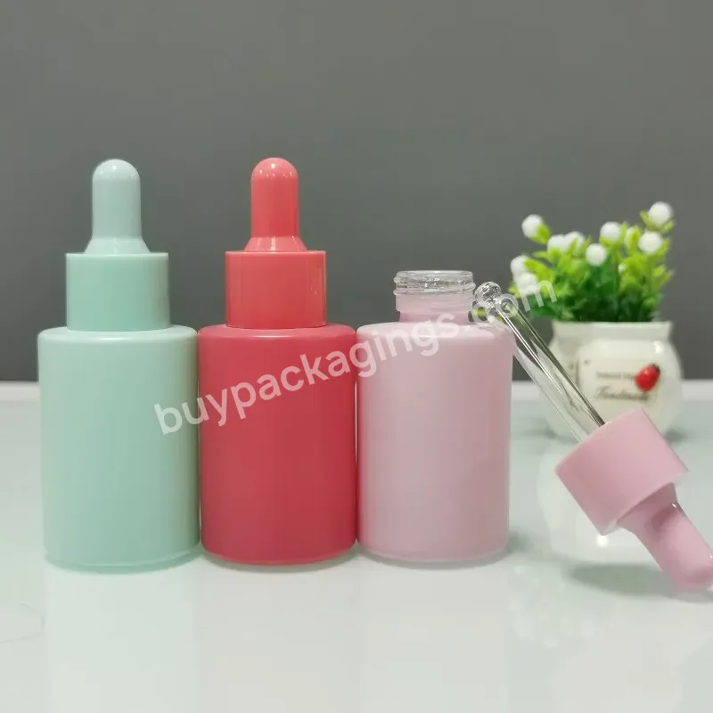 Flat Shoulder Cylinder Shape Pink Blue Purple Skin Care Serum Bottle 30ml Glass Dropper Bottle