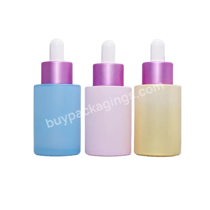 Flat Shoulder Oil Pink Serum Glass 1oz Dropper Bottle 30ml Eye Rose Dropper Glass Bottle Pink Dropper Bottle For Cosmetic