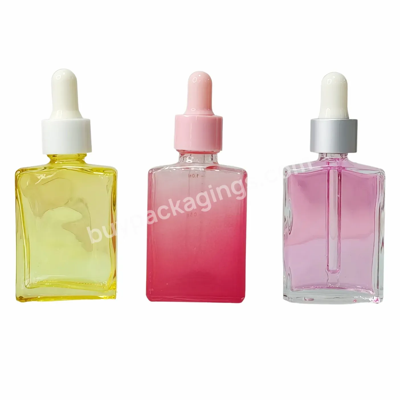 Flat Square Rectangle Luxury 15ml 30ml 50ml 100ml Serum Essential Oil Hair Oil Glass Dropper Bottles