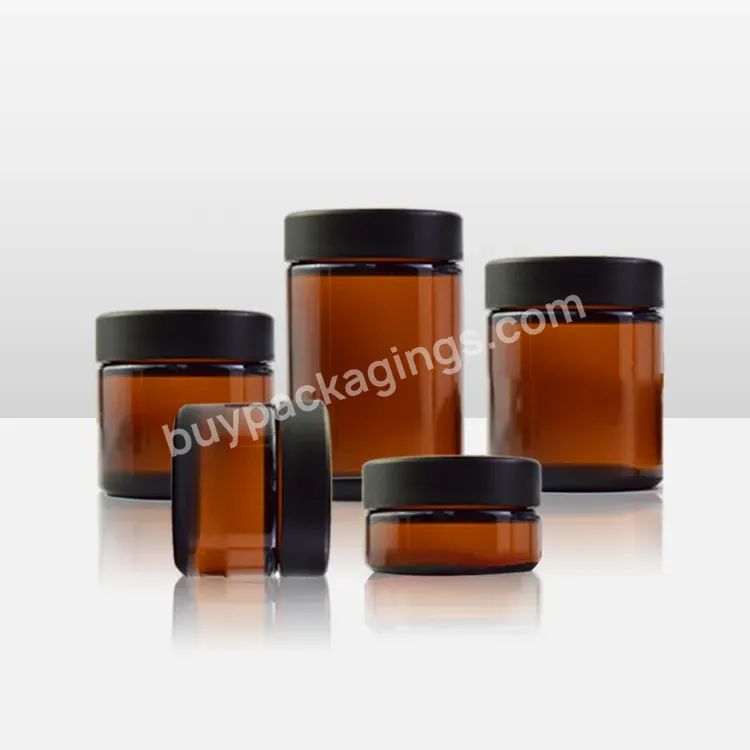 Flower 3oz Amber Glass Jar With Black Smooth Child Resistant Lid