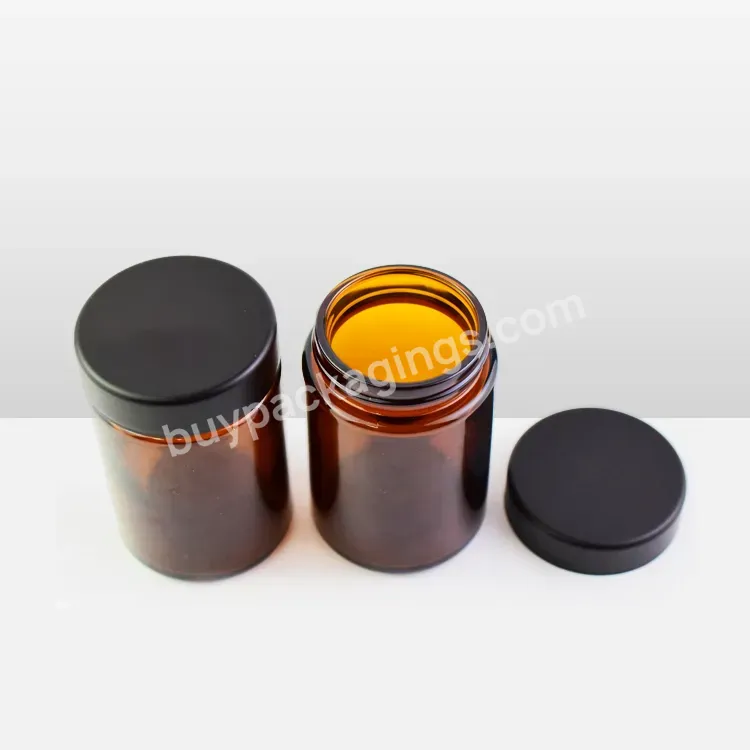 Flower 3oz Amber Glass Jar With Black Smooth Child Resistant Lid