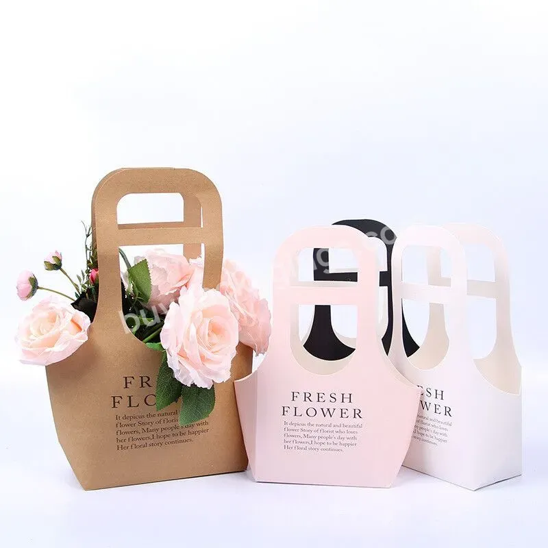 Flower Bag Shopping Logo Design Custom Kraft Pink Brown White Card Paper Flower Bouquet Carrier Flower Bag