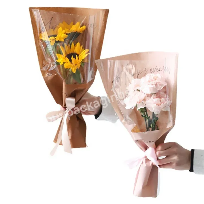 Flower Packaging Diy Multi-branch Bags Thickened Waterproof Kraft Paper Bags Transparent Opp Bouquet Packaging Bags