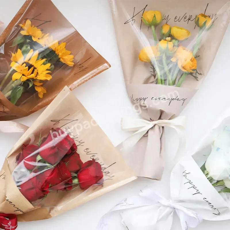 Flower Packaging Diy Multi-branch Bags Thickened Waterproof Kraft Paper Bags Transparent Opp Bouquet Packaging Bags