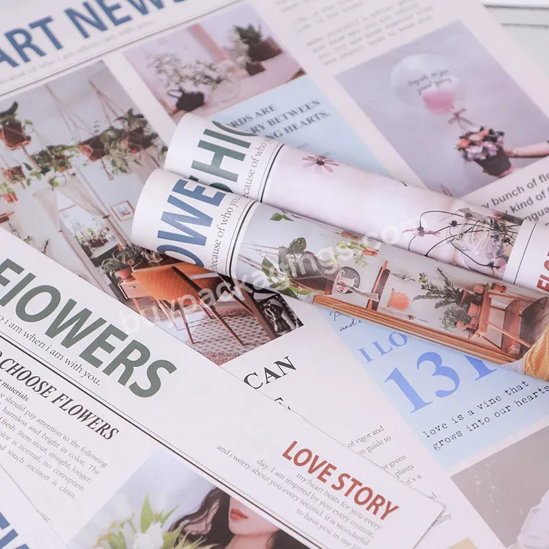 Flower Shop Flower Material Wholesale Gift Flower Wrapping Paper Thickened Kraft Paper Retro Newspaper English Newspaper