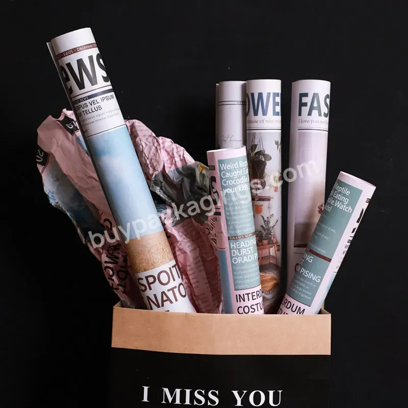 Flower Shop Flower Material Wholesale Gift Flower Wrapping Paper Thickened Kraft Paper Retro Newspaper English Newspaper