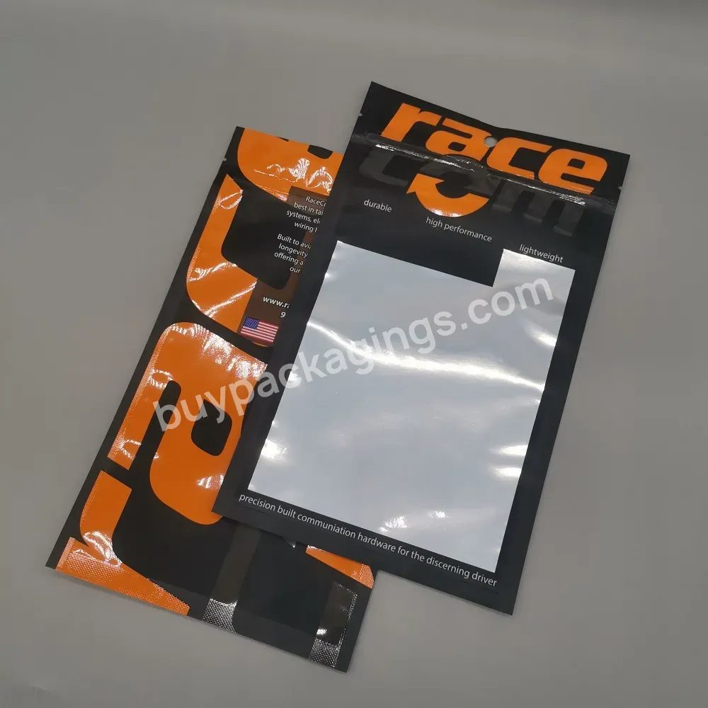 Foil Bag For Cable Three Side Zipper Clear Front Matte Black Mylar Seal Small Zip Lock Bags Customize Bag