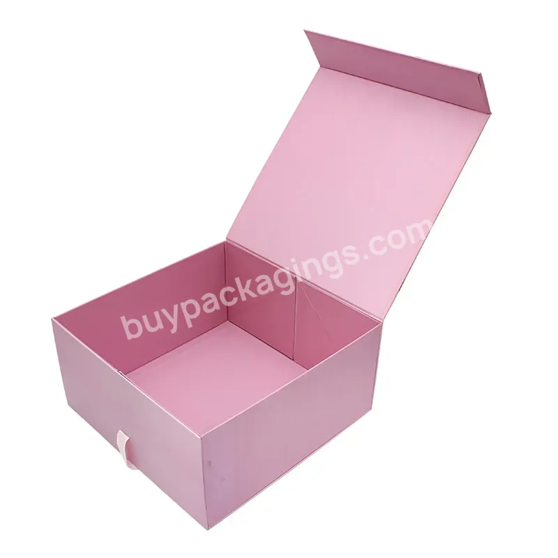 Foldable Magnetic Paper Box Custom Logo With Silk Ribbon Premium Luxury Recyclable Clothing Box Pink Gift Packaging Boxes