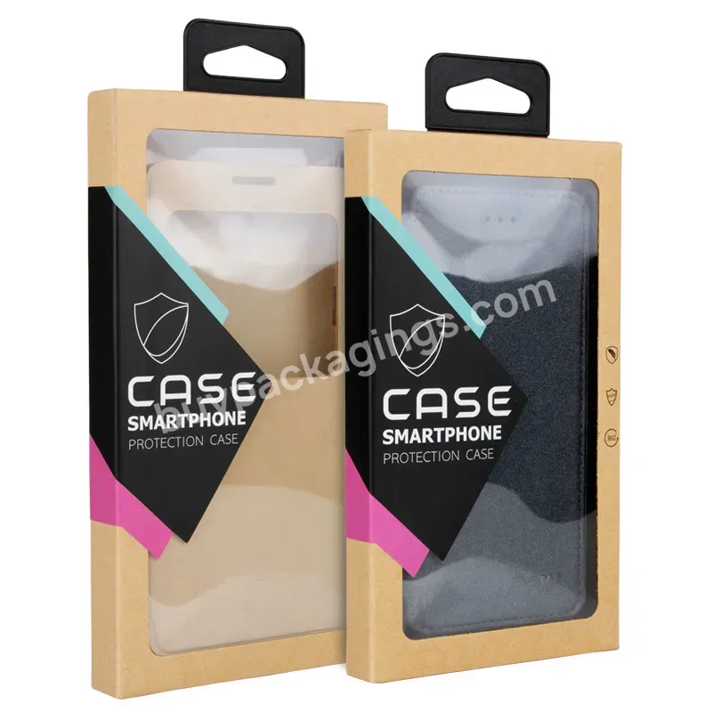 Folding Custom Printed Logo Box With Window Plastic Tray Insert Hook Small Gift Kraft Paper Box Mobile Phone Case Packaging Box