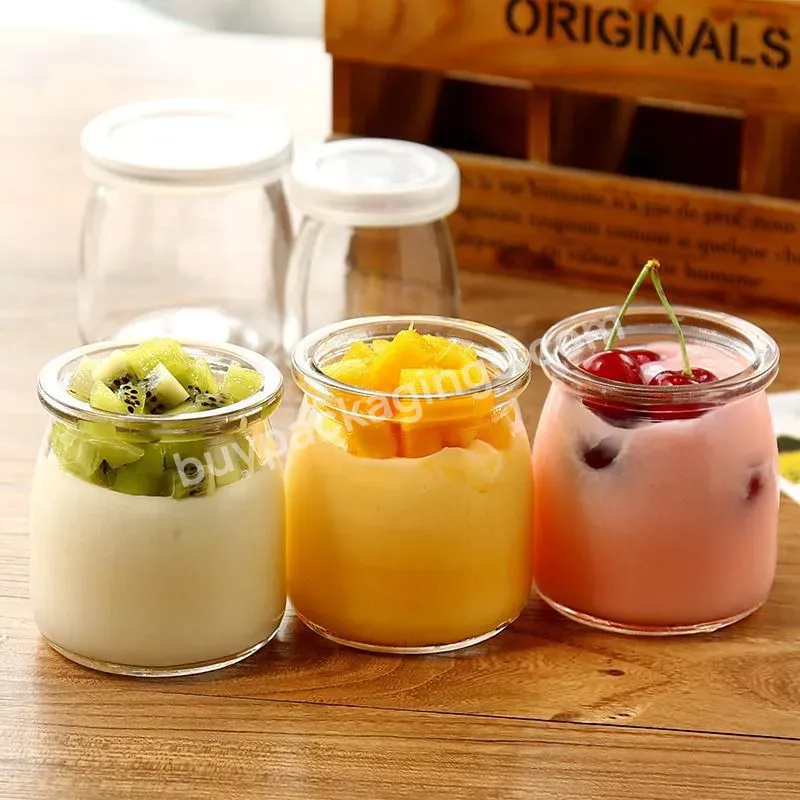 Food Container Yogurt Milk Glass 50ml 200ml Pudding Jar With Plastic Lid Wide Mouth Pudding Glass Jar