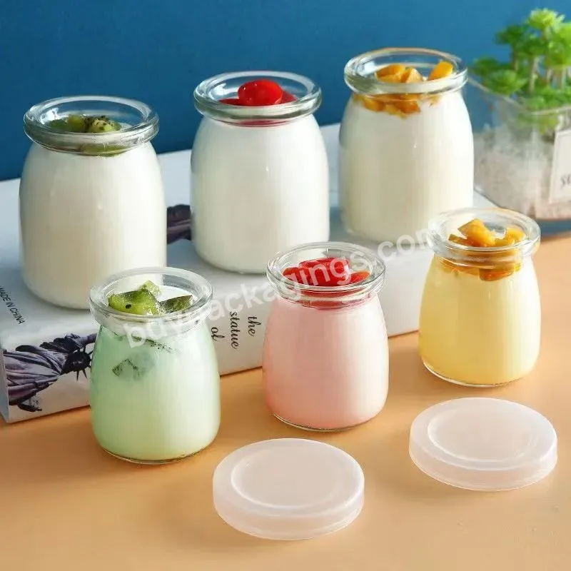 Food Container Yogurt Milk Glass 50ml 200ml Pudding Jar With Plastic Lid Wide Mouth Pudding Glass Jar