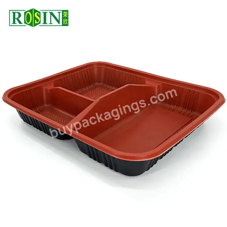 Food Grade 3 Compartment Microwave Food Tray Pp Lunch Box Tray Disposable Tray With Lid