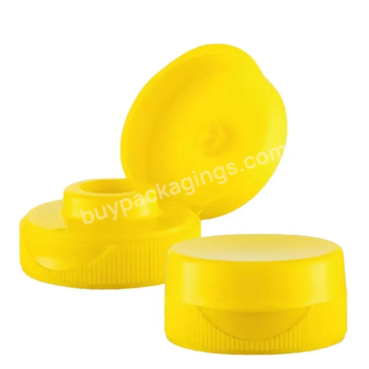 Food Grade 38/400 38mm Yellow Plastic Pp Flip Top Lid Cap With Silicone Valave For Squeeze Bottle