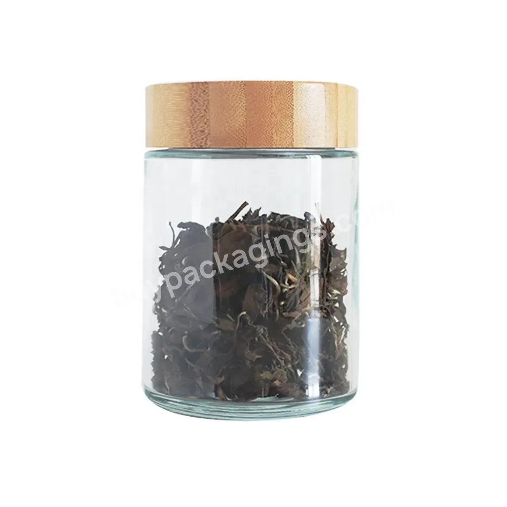 Food Grade 540ml Clear Glass Jar Wide Mouth Glass Jar With Bamboo Lid 18oz Bamboo Top Glass Jars