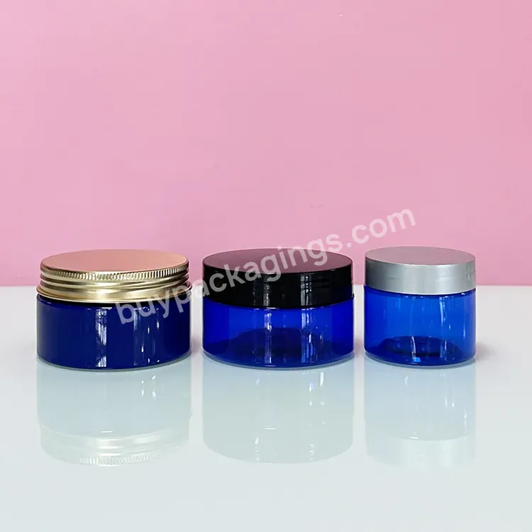 Food Grade 80ml 100ml 120ml 150ml 250ml Blue Pet Plastic Jar With Black Lid